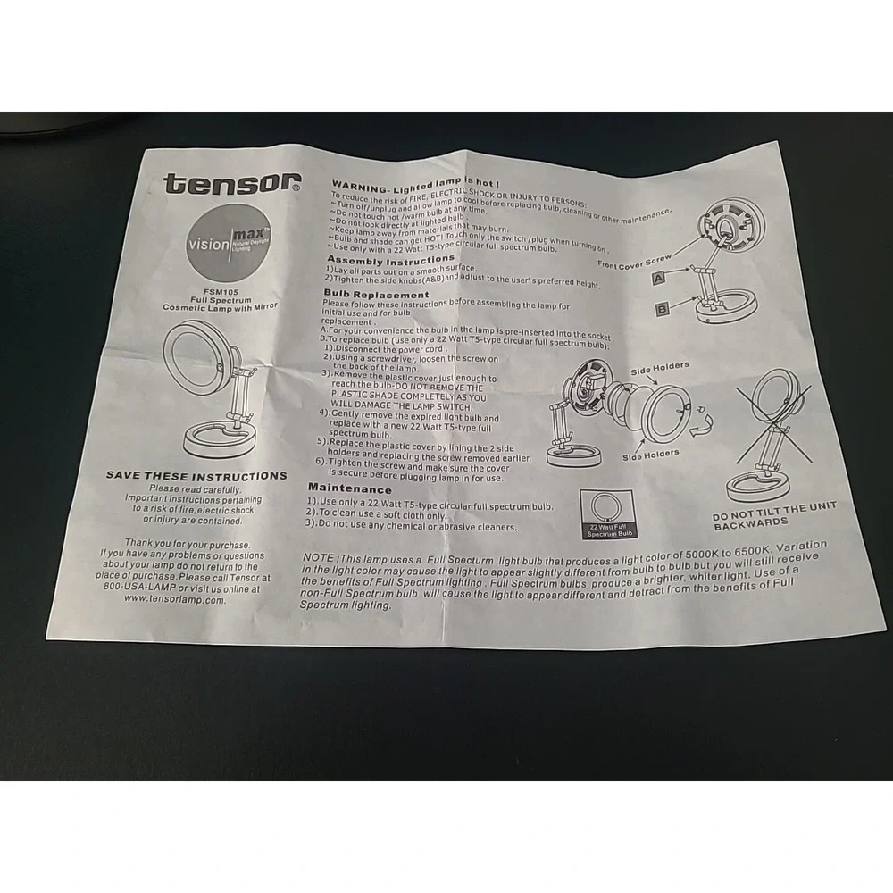 Tensor Full Spectrum Cosmetic Lamp With Magnifying 10X Mirror FSM 105